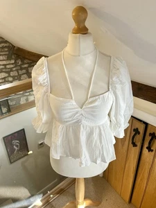 Zara Neckholder-Top Puffärmel Gypsy-Stil weiß Größe Small neu mit Etikett Sommer - Bild 1 von 8