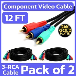Paquete de 2 3 cables componentes RCA 12 pies RGB coaxial RCA cable de video YPbPr TV VCR DVD - Imagen 1 de 6