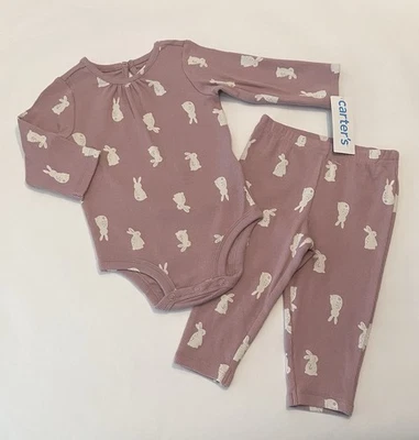 Carters Bebé Niña Ropa 9 Meses Pantalones Body 2 Piezas Conjunto Lindo Conejito Conjunto Nuevo Foto 1 de 4