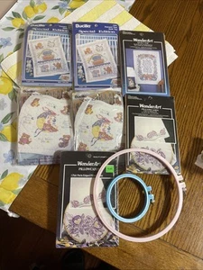 7 Vintage Cross Stitch Kits. And 2 Size Hoops - Picture 1 of 12
