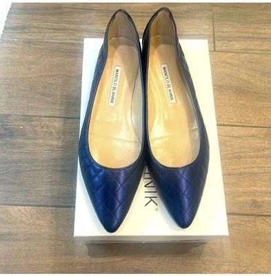 Manolo Blahnik Mujer Azul Cuero Napa Acolchado Ballet Pisos - Precio de venta sugerido por el fabricante $765 Foto 1 de 4