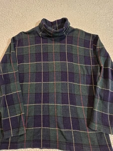 Suéter Tartán Cuadros Cuello Alto 💯 Algodón Mujer Talla L Talbots Verde Azul Cottage - Imagen 1 de 9