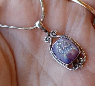 Sajen 925 Sterling Silver Purple Druzy Quartz Pendant Necklace Signed 18" - Image 1 of 4