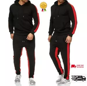 Tuta uomo, tinta unita bianca 2 pannelli nero/rosso set 2 pezzi urban streetwear - Foto 1 di 4