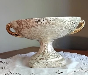 Antique Empire Ware 11-England B Ivory Glaze Gold Gilded Victorian Pedestal dish - Picture 1 of 7
