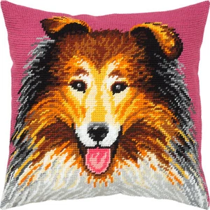 Hágalo usted mismo Kit de almohada de punta de aguja/tapiz "Rough Collie Dog" 16x16 pulgadas/40x40 cm - Imagen 1 de 3