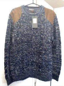 Neu mit Etikett Urban Revival Herrenpullover Pullover Rundhalsausschnitt Zopfmuster Wildlederdetails M - Bild 1 von 10