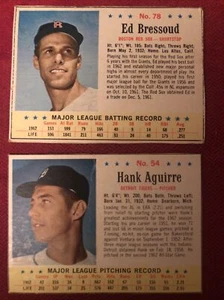 1963 Post Baseball- #54 Hank Aguirre and #78 Ed Bressoud - Picture 1 of 2