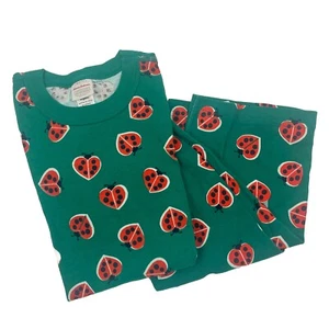 Hanna Andersson Summer Pajama Set Youth 14 Green lady bugs - Picture 1 of 6