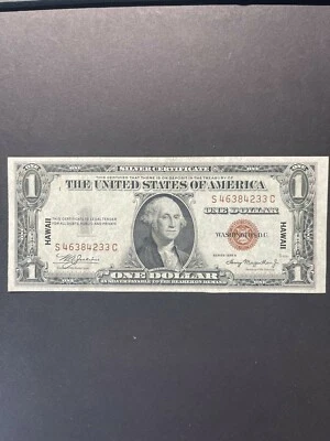1935 YEAR HAWAII US 1 DOLLAR BILL RED SEAL WASHINGTON D.C. 89 YEARS OLD - Image 1 of 4