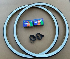 26 x 1 3/8 Bicycle Tires Black/ White Wall Inner Tubes Bundle Slick 3 Tires Tube - Picture 1 of 9