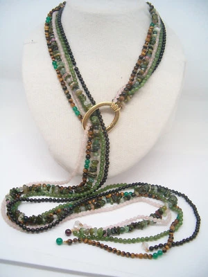 Collana con Onice, Occhio di Tigre, Giada, Tormalina, Quarzo Argento 925 e Oro - Immagine 1 di 4