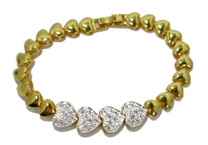 Classy CZ Heart Bracelet 6 7/8" 22K 24K Gold GP Thai Handmade Jewelry GT54 - Picture 1 of 4