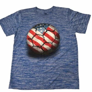 Tek Gear American Flag Fußball Ball Grafik Shirt Größe Jungen Größe Medium blau - Bild 1 von 4