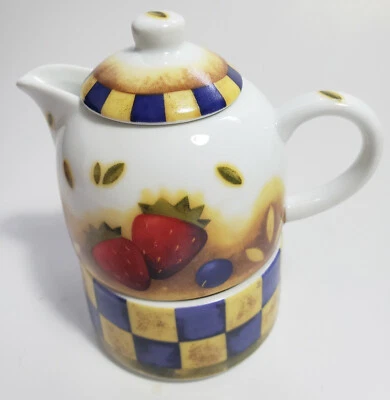  Ceramic Teapot TEA Color Cup Ceramic Kitchen Collectible Strawberry Blueberry  - Image 1 of 4