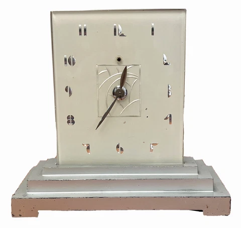 GE Breton Rainbault Electric Art Deco  Glass Table Desk Clock Lamp Light Vtg Cover