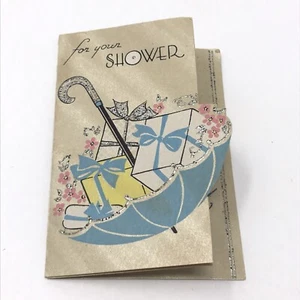 Vintage 1920s Wedding Shower Card Bride Umbrella Gifts Ephemera - Picture 1 of 4