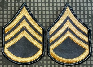 US Army Class A Staff Sergeant E-6 Green/Yellow Patch Set of 2 Sew-On New A2_A39 - Picture 1 of 2