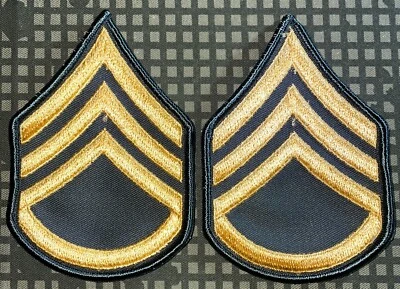 US Army Class A Staff Sergeant E-6 Green/Yellow Patch Set of 2 Sew-On New A2_A39 - Image 1 of 2