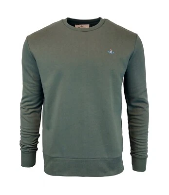 Vivienne Westwood Mens Sweatshirt Jumper Army Green Embroidered Orb Chest Logo - Image 1 of 4