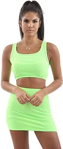 Womens Ribbed Crop Top Vest Mini Skirt Ladies Summer wear Co-Ord Set Two Piece - Picture 1 of 14