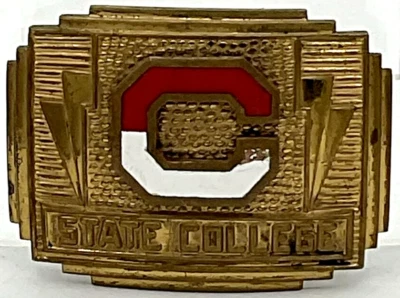 Hebilla de cinturón de latón vintage Art Deco Look años 40 State College rojo y blanco C Foto 1 de 4