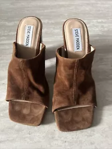 Steve Madden Women’s Teles Slide Mule Brown Suede Square Toe 7 - Picture 1 of 5