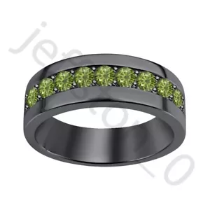 0.45 Ct Lab Created Green Tourmaline 14K Black Gold Over Wedding Band Men's Ring - Picture 1 of 5