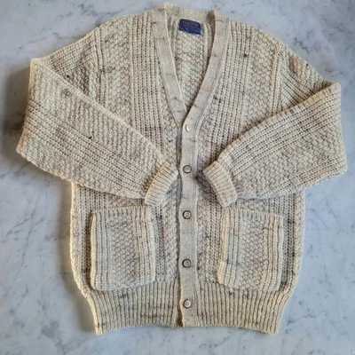 VTG 60s 70s PENDLETON Mens Cardigan Sweater Wool Flecked Confetti USA L XL - Image 1 of 4