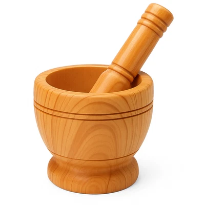 Woodgrain Mortar and Pestle Set – Herb & Spice Grinder Bowl for Kitchen & Bar - Image 1 of 4