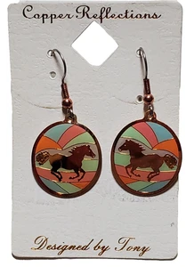 Pendientes Reflejos Cobre Diseño Caballo Correr - Imagen 1 de 2