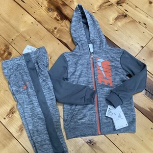 Nike Set 3-4 Yrs Hoodie LS Joggers Dri-Fit Therma Fit Gray Full Zip Polyester - Picture 1 of 20
