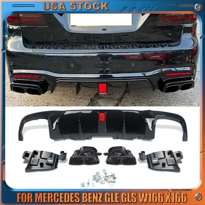 Glossy Rear Bumper Diffuser Lip Kits For Mercedes Benz GLE GLS W166 X166 2015-19 — 第 1/4 张图片