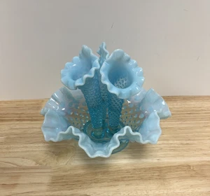 Fenton Blue Opalescent Hobnail Epergne - Picture 1 of 10