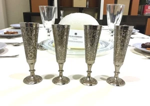 Juego de vasos cordiales grabados placa plata vintage de 4, 5" de alto x 1,5" de diámetro - Imagen 1 de 8