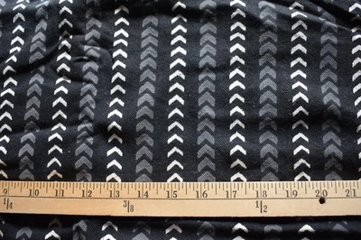 GRAY & OFF WHITE ARROW STRIPES ON BLACK WOVEN COTTON BLEND FABRIC 31x45  INCHES - Image 1 of 2