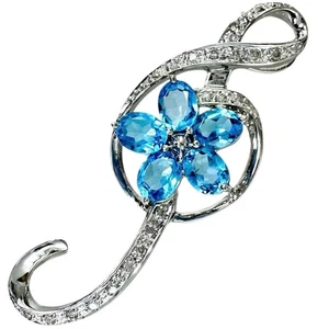 Motivo de nota musical Motivo de flor Topacio azul Diamante de 2,16 quilates ... - Imagen 1 de 9