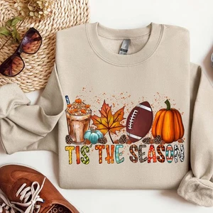 Tis The Season Pumpkin Sweatshirt - Cozy Fall Pumpkin Tee For Women Men - Picture 1 of 5