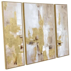 3 Stück Abstrakte Wandkunst für Wohnzimmer - Gold und Beige Modern Strukturiert Ca... - Bild 1 von 8