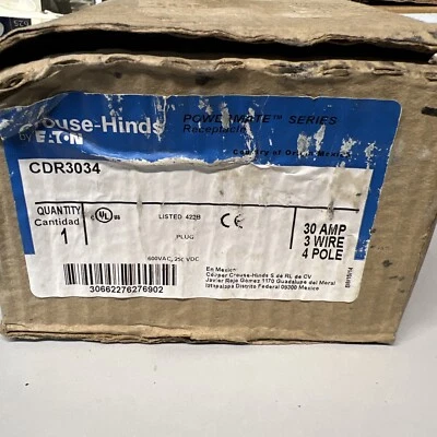 Crouse-Hinds CDR3034, 30 A, 4 Pole 3 Wire, Pin & Sleeve Receptacle, - Image 1 of 4