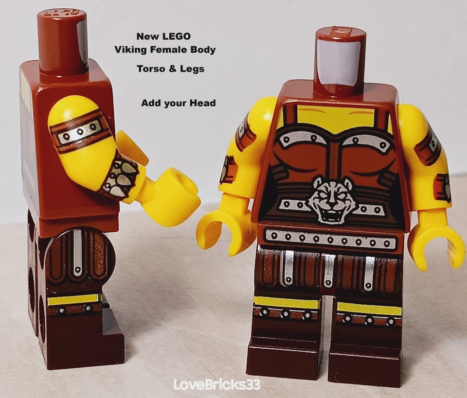New LEGO Viking Girl Female Torso Leg Cat Armor Metal Straps Skirt Boots - Image 1 of 1