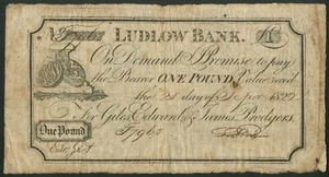 Ludlow Bank, Giles, Edward & James Prodgers, 1 pound, 182[2], VG - Picture 1 of 2