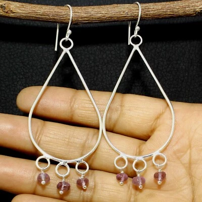 Pendiente redondo de amatista púrpura natural hecho a mano para mujer joyería de regalo Foto 1 de 4