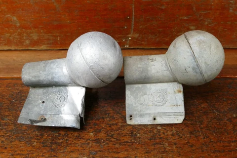 Set Of 2 Vintage KLAUER Galvanized Roof Ridge Ball End Cap Finial 3 1/2” Diam Cover