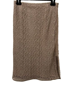 Vintage Worth Womens Skirt 4 Tan Gold Satin Crochet Web Lace Midi Fairycore - Picture 1 of 8