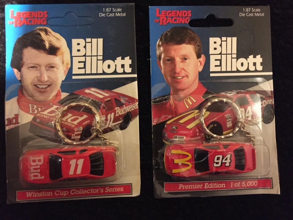 2 брелока Bill Elliott Nascar 1:87 литые под давлением легенды гонок - Изображение 1 из 2