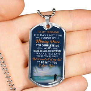Husband and Wife Gift To My Love Dog Tag Pendant Trending Necklace For Men Lover - Picture 1 of 8