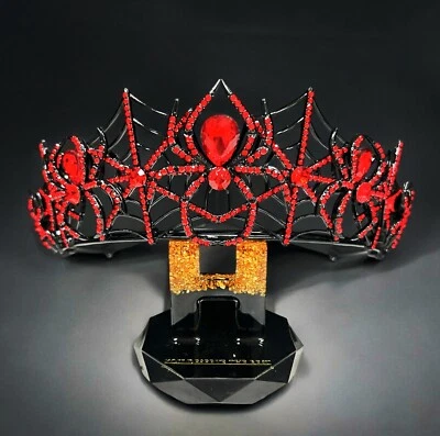 Spider woman crown, Halloween crown, Cosplay black crown, Red crystal crown - Image 1 of 4