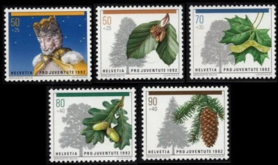 Stamps Switzerland 1992 Sc B581-85 Pro Juventute Trees Full Set MNH - Image 1 of 2