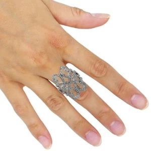 925 Sterling Silver Natural Pave Diamond Filigree Ring Fine Jewelry Gift - Picture 1 of 9